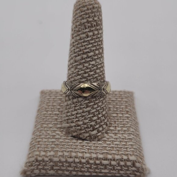 Size 9.75 Sterling Silver & 18kt Gold Unique Pattern Ring A2105 - Picture 1 of 8